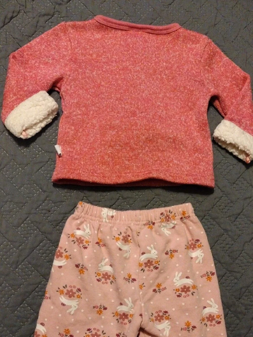 Girls Pink Bunny Two-Piece Set with Sherpa Cuff Top
